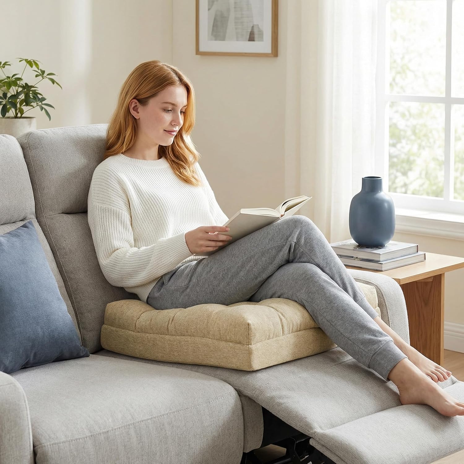 baibu Extra Large Memory Foam Recliner Cushions for Elderly, 20x20x5 Inch Thick Dual-Layer Patent Design Non-Slip Recliner Seat Cushion for Couch for Easy to Stand Up & Reduce Hip & Lumbar Pain, Beige - Image 2