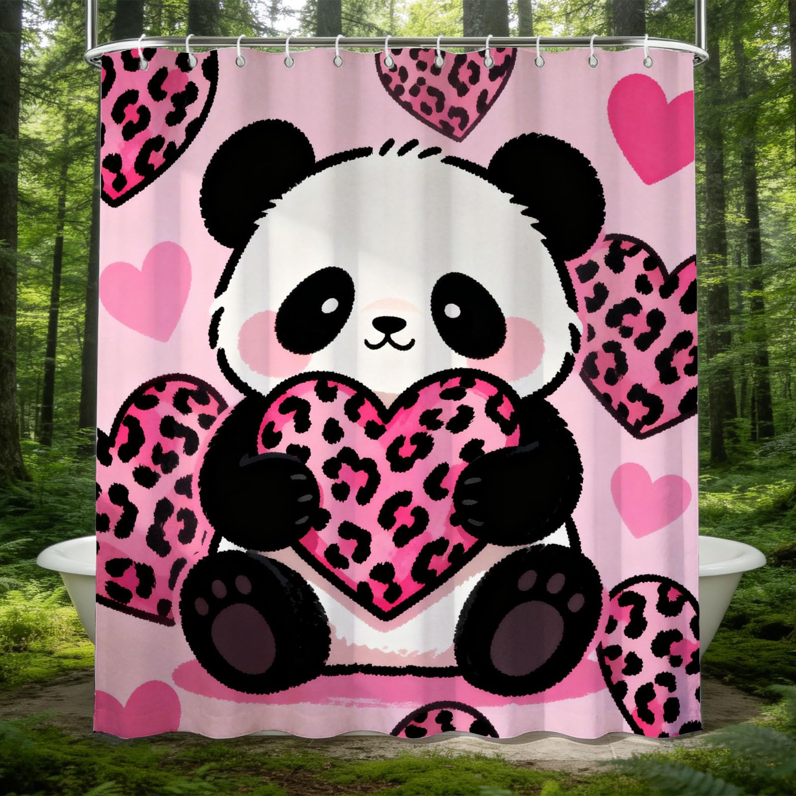 Hongduo 3D Panda Bear Shower Curtain for Stalls Bathtubs Trendy Bathroom Decor Shower Curtain Set Polyester Fabric Waterproof 180x180cm/71X71 Inch with Hooks
