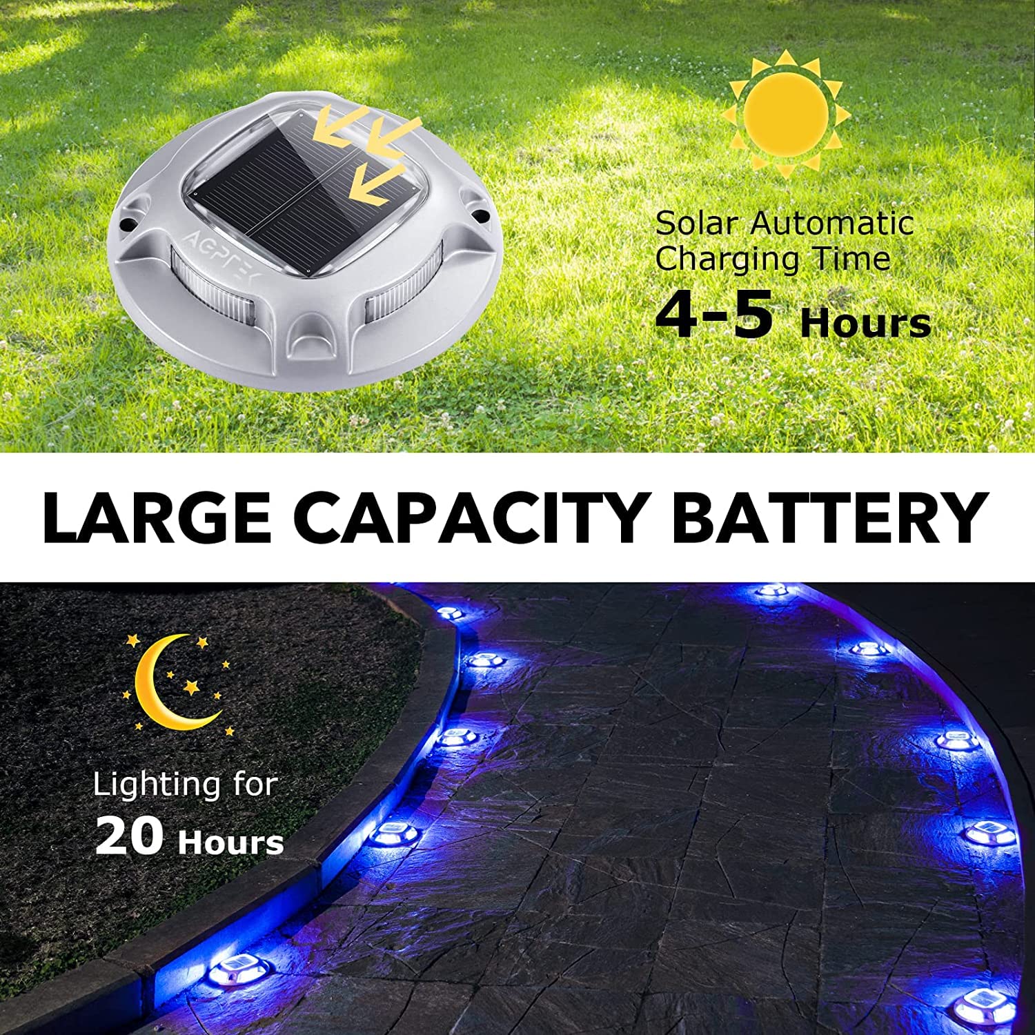 AGPTEK Solar Poolbeleuchtung, Solar Deck Light Outdoor, Solarlampe, 8 Stücke, IP68 wasserdichte Warnschrittlichter für Gartenweg Fußwegen, Schwimmbad, Rasen, Stufen, Teich, 2 Farbmodi (Blau und Weiß)