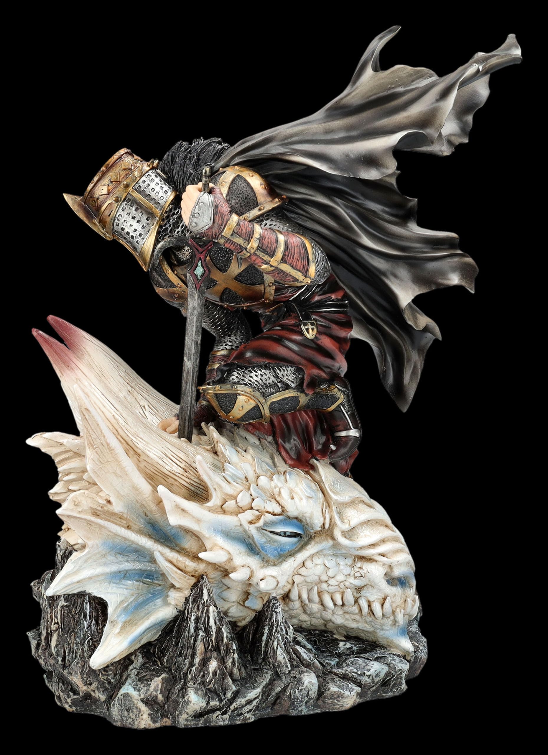 Figuren Shop GmbH Kreuzritter Figur – St. Georgs Letztes Opfer – handbemalte Fantasy-Deko (34 cm) – Tales of Aurelion Collection – Geschenkidee für Drachen & Fantasy-Fans