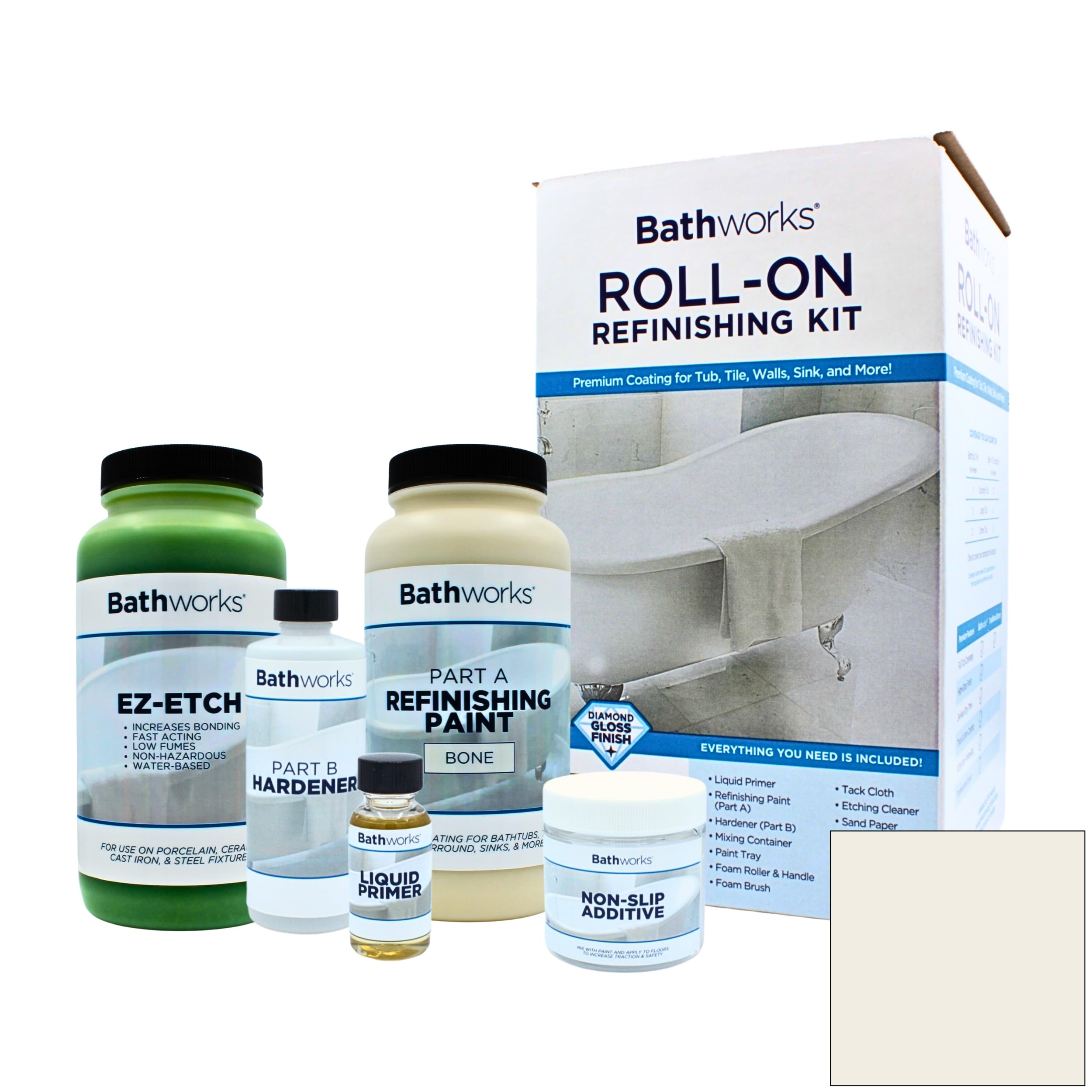 BATHWORKS Bathtub Refinishing Kit - Bundle- Bone- EZ Etch & Bathtub Refinishing; Non-Slip Protection; Tub; Tile; 16 oz. EZ Etch Porcelain, Ceramic, Etching Paste; 24 Hour Dry time; Resin Finish