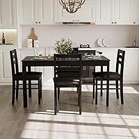 Orweiin 5-Piece Solid Wood Modern Dining Table Set for 4 with Cushioned Chairs, Black - Kitchen Breakfast Nook