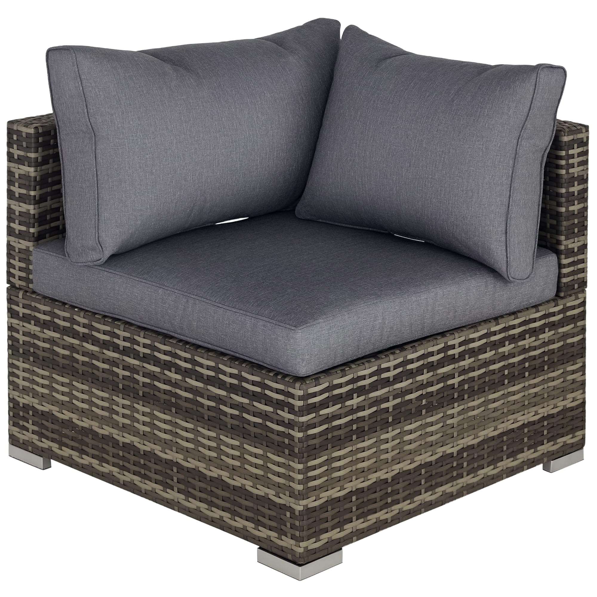 Outsunny Outdoor PE Rattan Corner Sofa, Garden Wicker Furniture Single Sofa Chair w/Cushions, Deep Grey