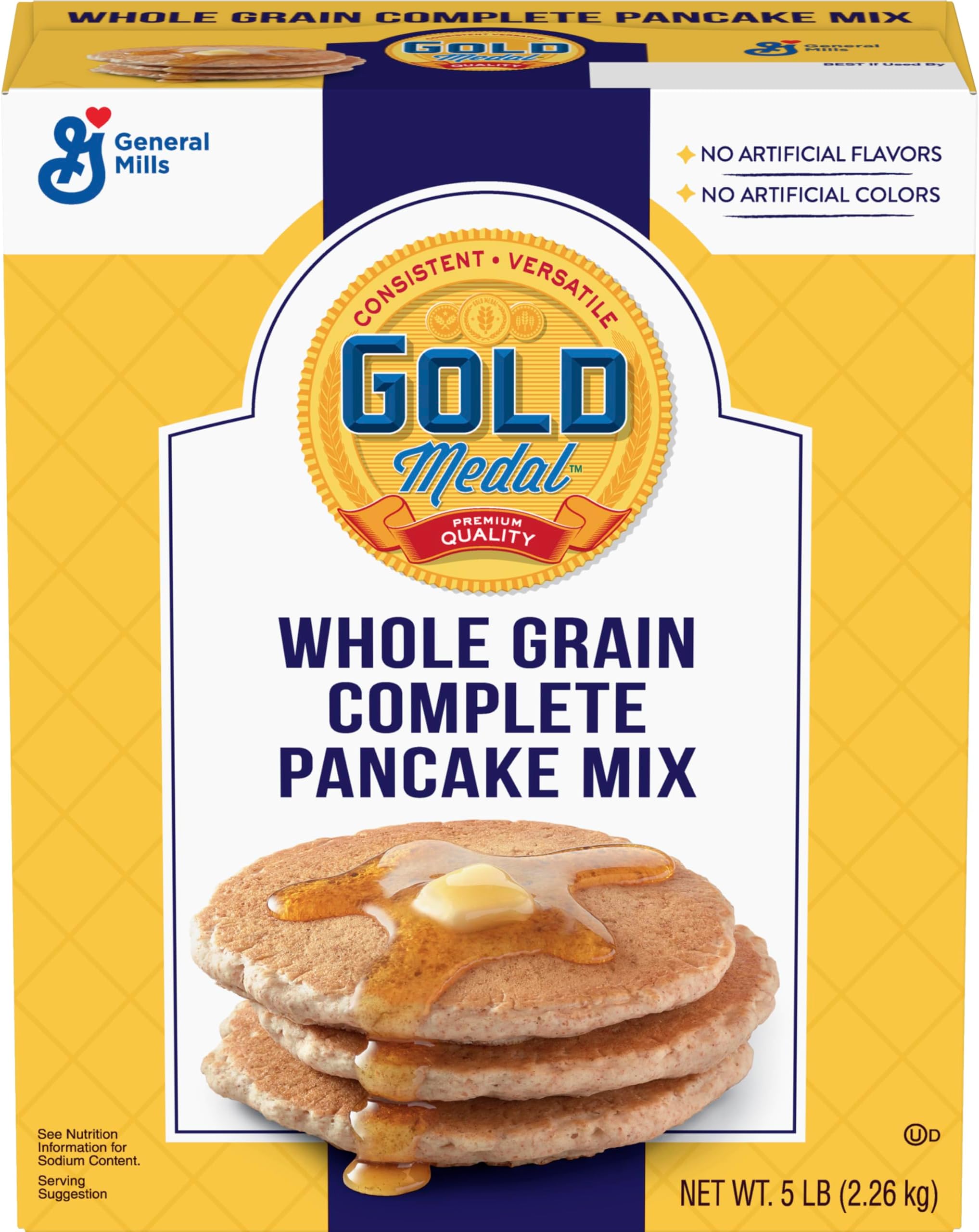 Gold Medal Whole Grain Complete Pancake Mix, Wheat , 5 Lb Box (Pack of 6)