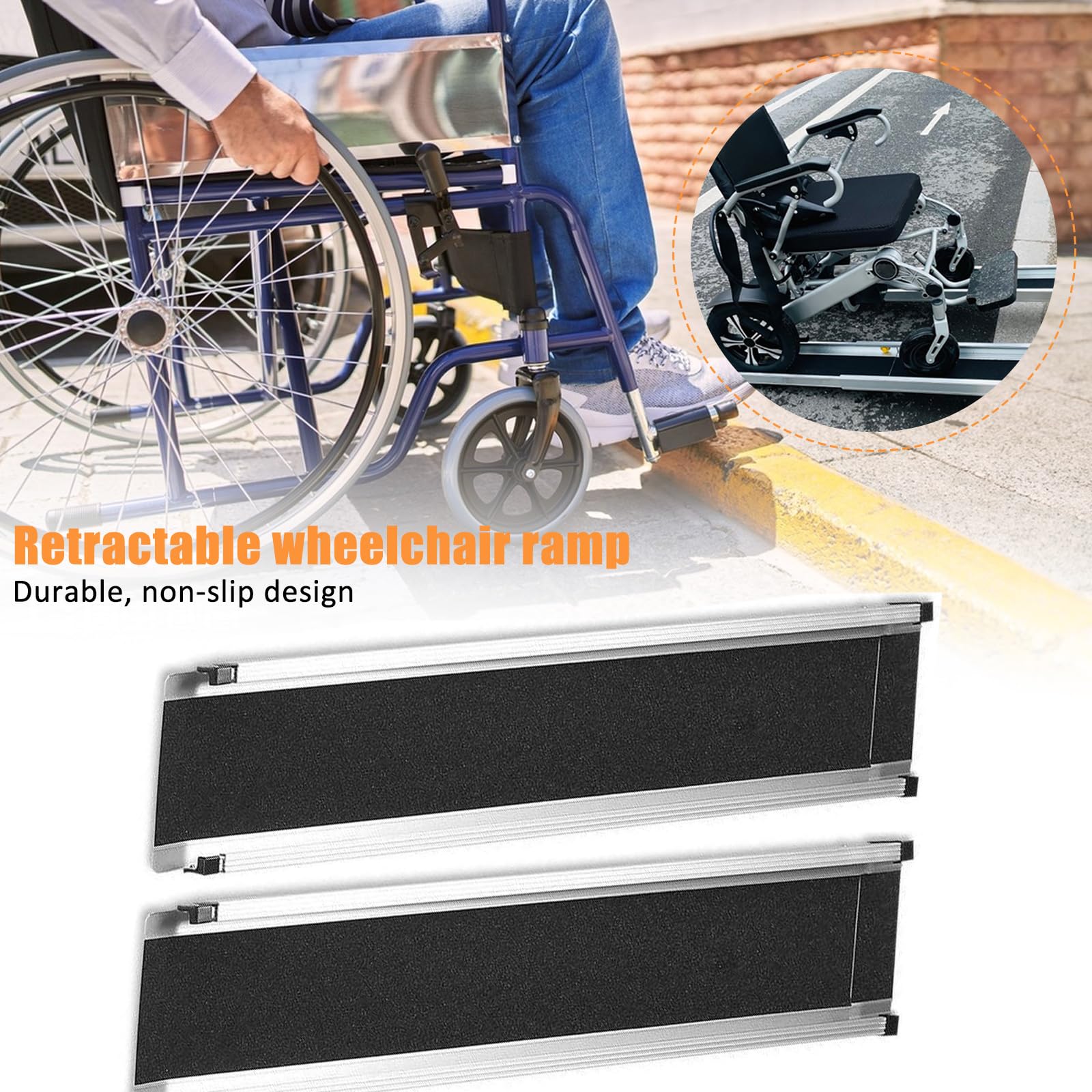 Rampa Telescópica para Silla De Ruedas De 2,13 M (7 Pies) Ajustable, Portátil, De Aluminio, con Umbral, Plegable, para Scooter De Movilidad, con Superficie Antideslizante, 7FT
