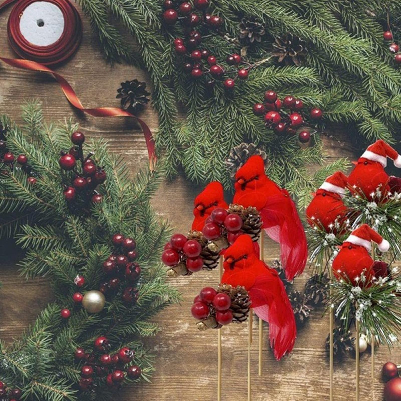 BANBERRY Designs Set 24 Plettri Floreali Con Uccellini Rossi – Steli Per Decorazioni Natalizie, 12,7 Cm