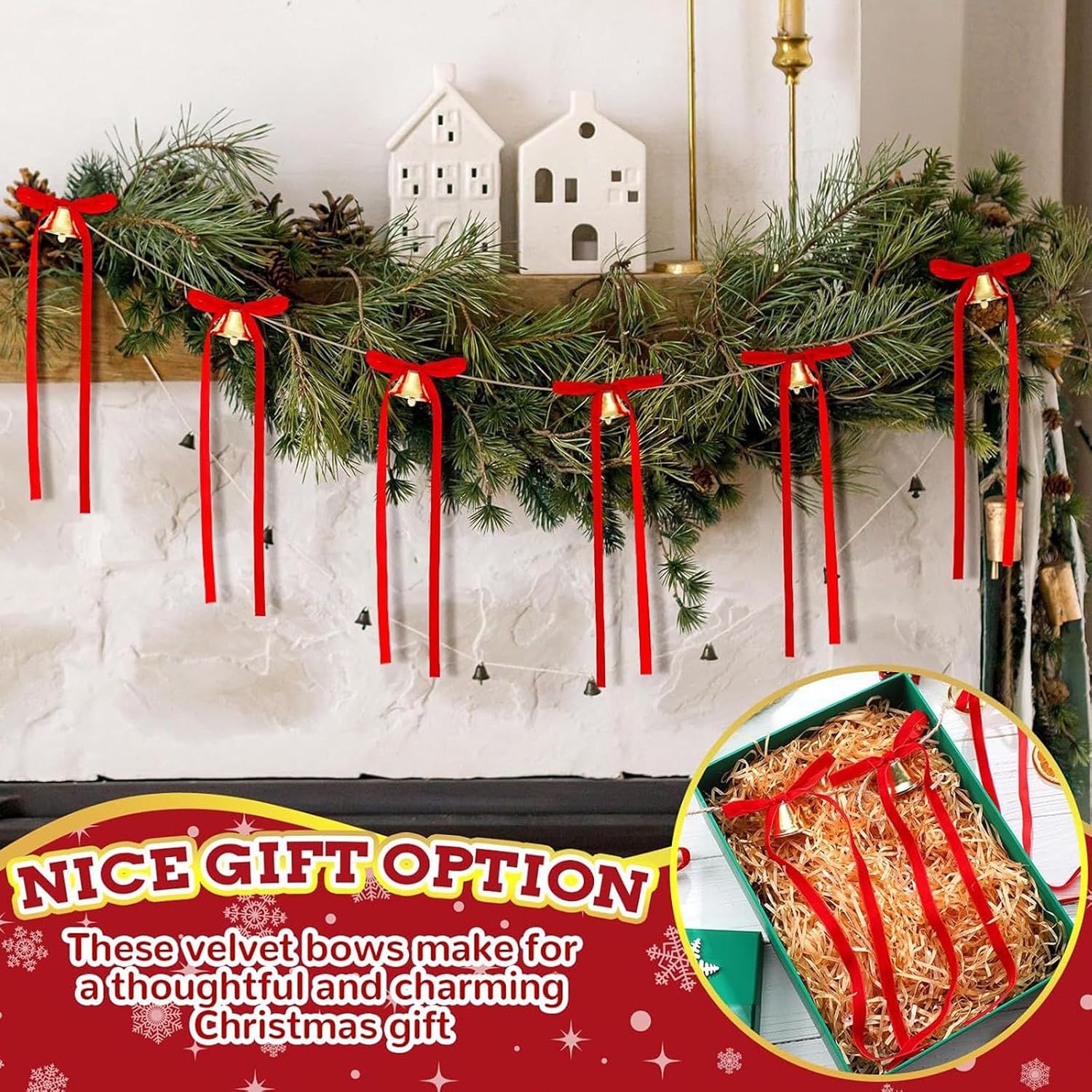 Red Velvets Holiday Bowknot Decoration with Bells for Festival Home Party Or Gift Accent Fireplaces Ornament Festival Bells Christmas Decoration