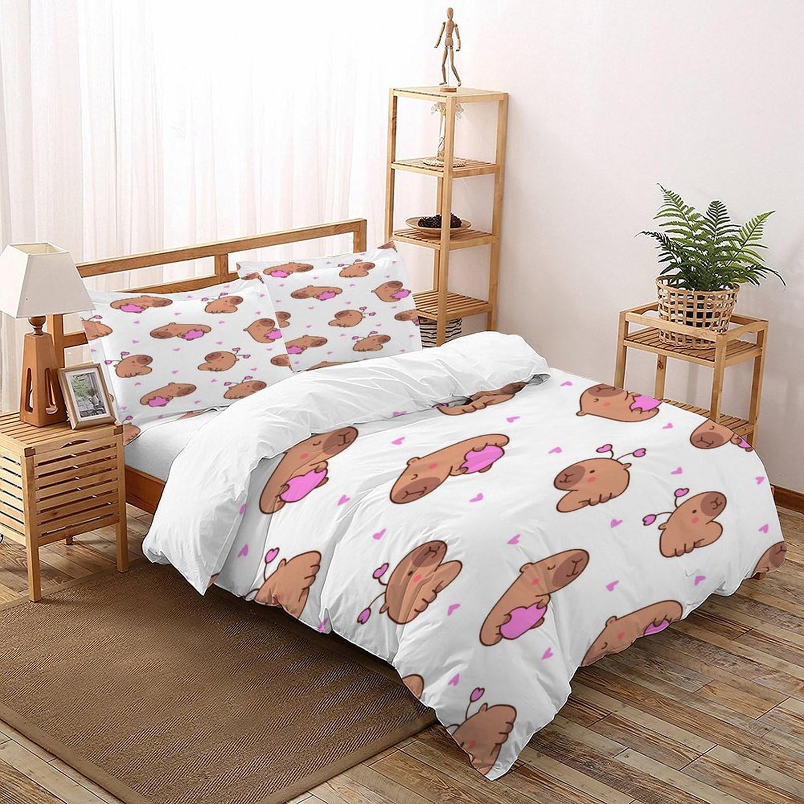 Housse de couette capybara Super King 260x220cm en microfibre avec taies d'oreiller