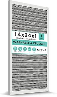 14x24x1 HVAC Furnace Air Filter, Washable Electrostatic Furnace Filter, MERV 8, Lasts a Lifetime, Breathe Fresher, Home And Office (Actual Size:13.38x23.38x0.82)