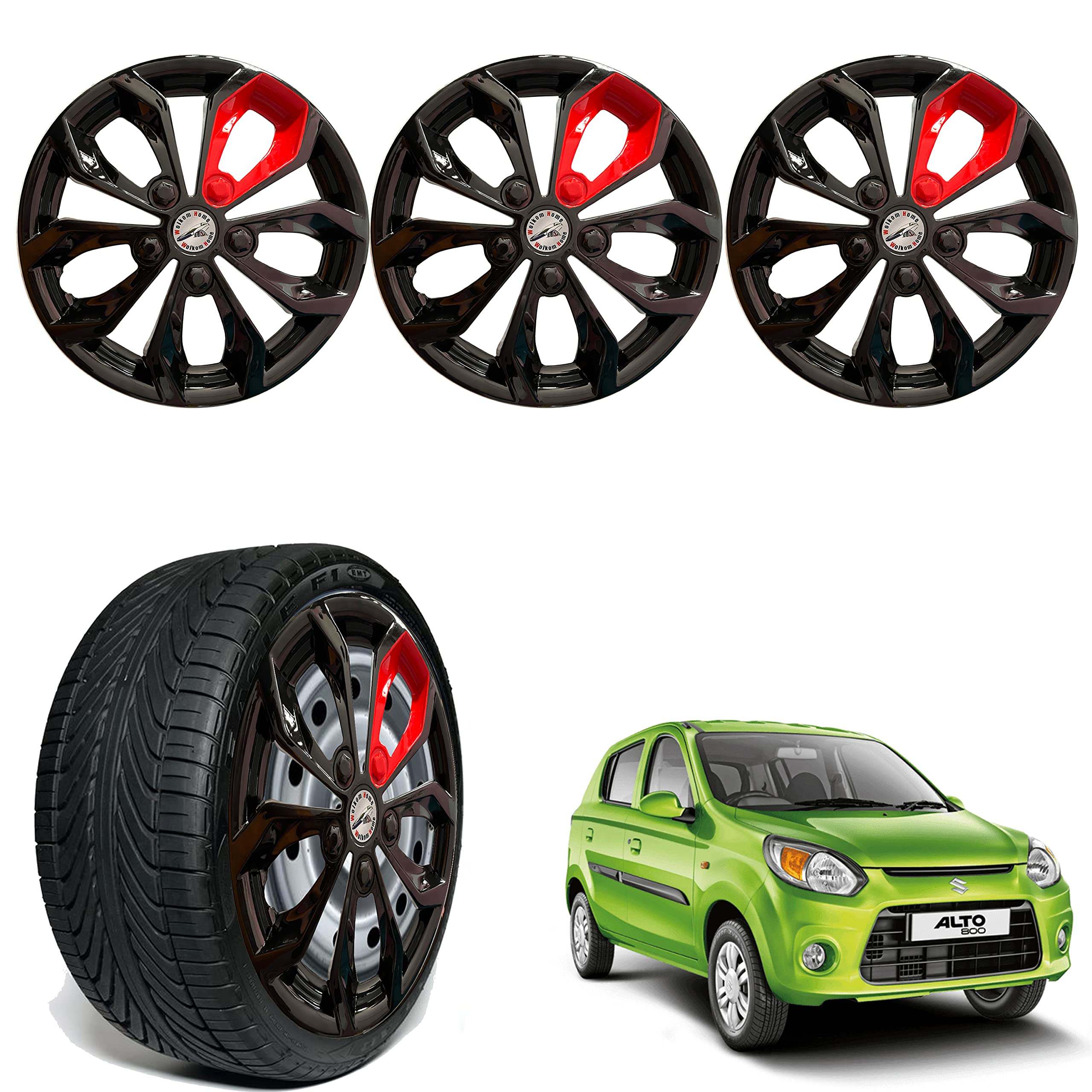 WolkomHome Car Accessories Wheel Cap, Hub Cap Wheelcover 12 Inch Wheel Cover Furry Black RED Patch Color for New Alto 800-image-35