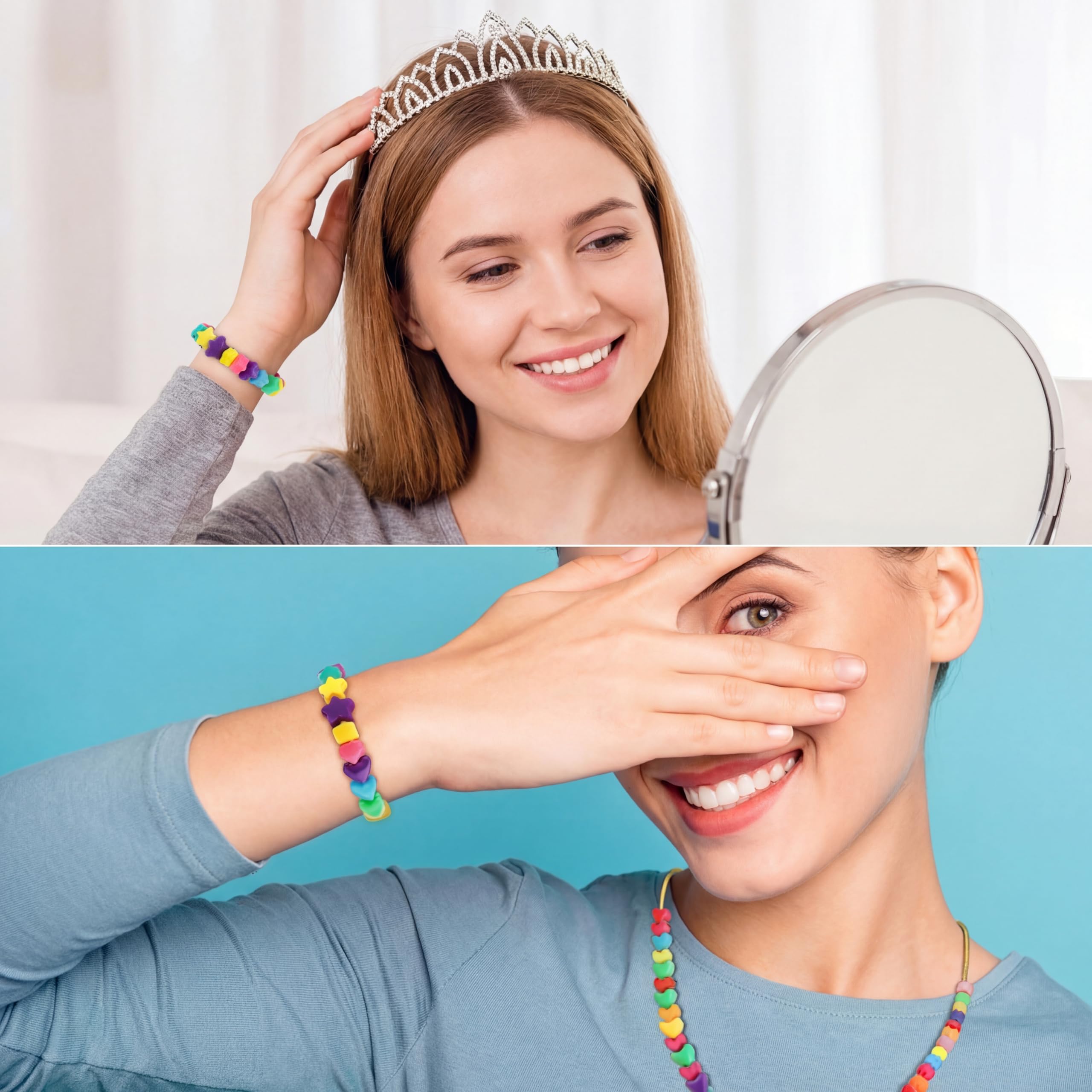 600 Perline Di Legno Colorate Per Braccialetti Fai Da Te + Corda Elastica - Kit Gioielli Per Bambine