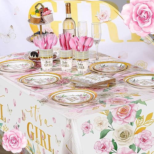 Miniatura 6 de 172 piezas de suministros para fiesta de baby shower, juego de vajilla para bebé, sirve 24 con platos, servilletas, telón de fondo, manteles