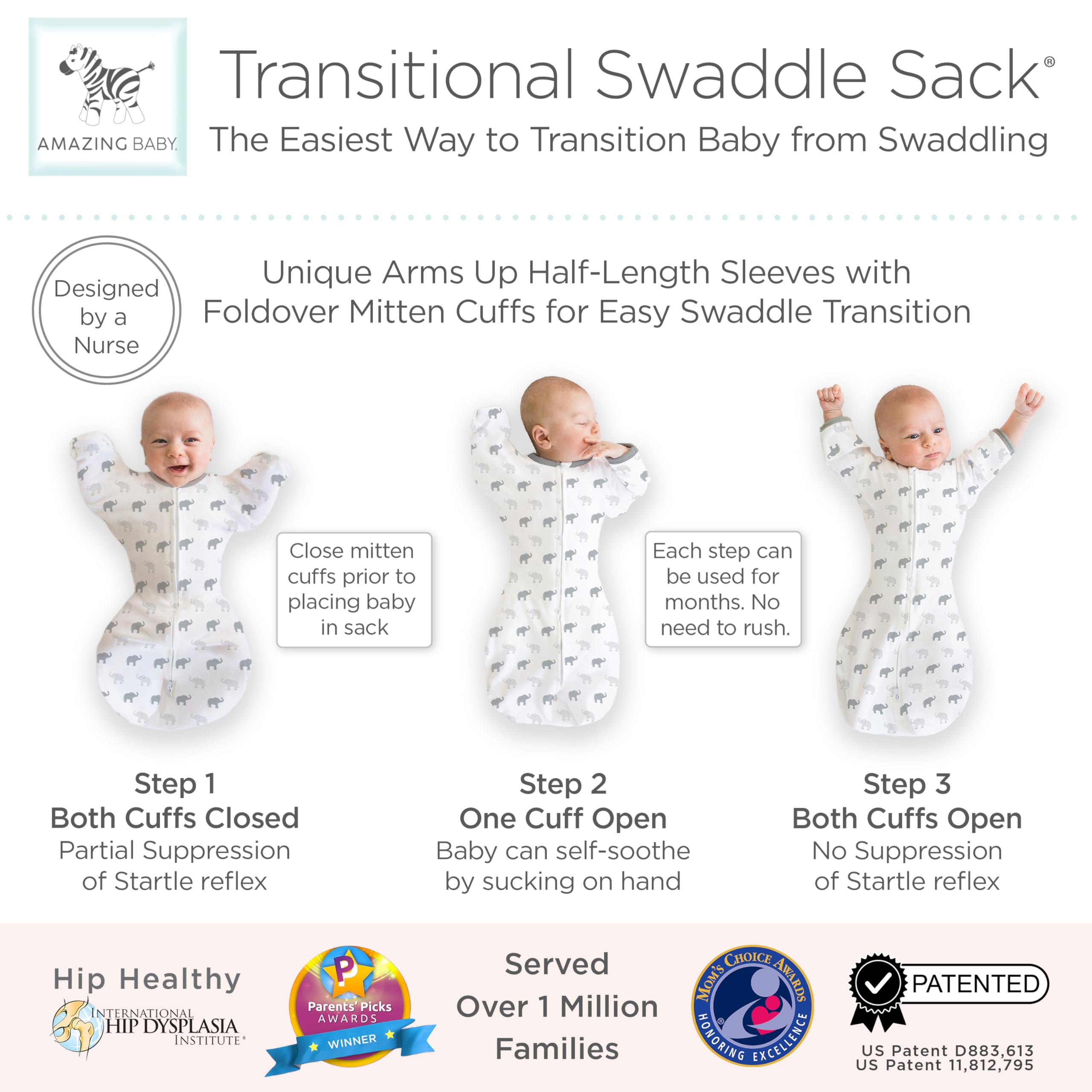 Amazing Baby Transitional Swaddle Sack, Baby Swaddles for Newborn with Arms Up Half-Length Sleeves & Mitten Cuffs - Image 3