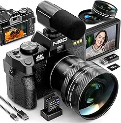 NBDCAM Câmera digital 4K com cartão SD de 32 GB, câmera DSLR para fotografia e vlogging – PZJ-S100P-US-2411