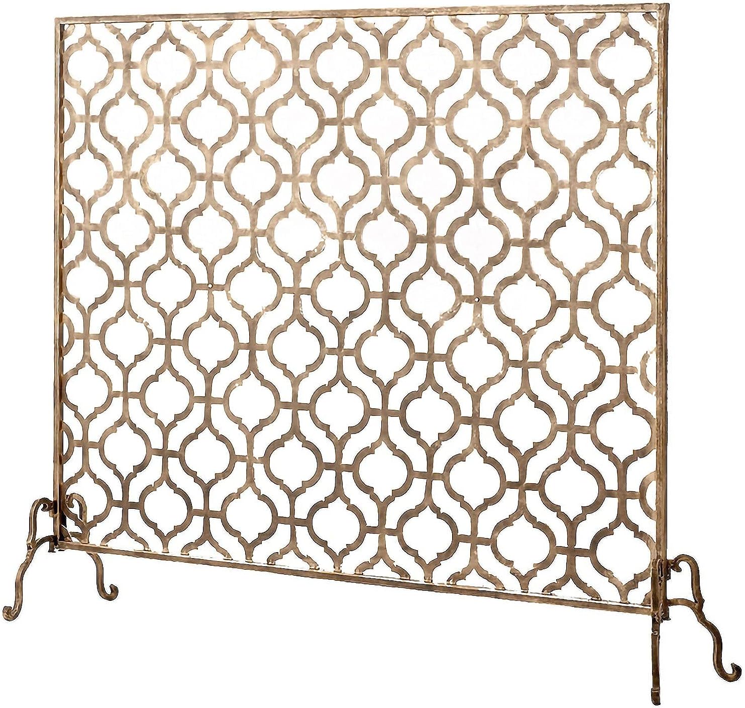 Fireplace Screen Guard, Fire Guard Fireplace Screen 30in Tall， Metal Mesh Fire Screen Guard with High Density Mesh， Solid Wrought Iron Fireplace Fence for Outdoor or Indoor Use， Gold (Gold 9
