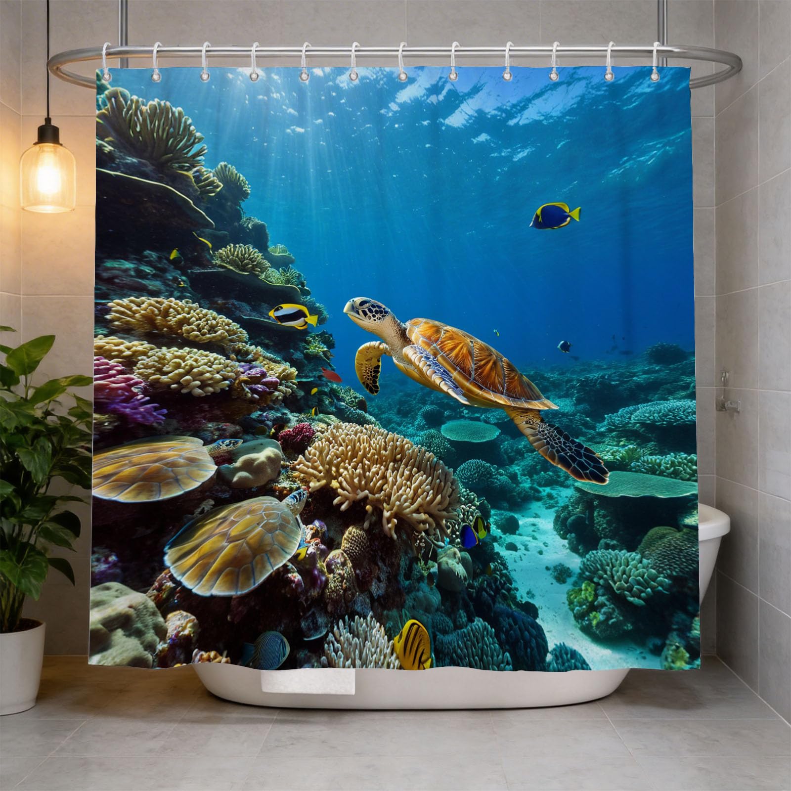Hongduo 3D Sea Turtle Shower Curtain for Stalls Bathtubs Ocean Scenery Bathroom Decor Shower Curtain Set Polyester Fabric Waterproof 180x180cm/71X71 Inch with Hooks