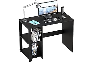 SHW Small Black Home Office Computer Desk with Shelves