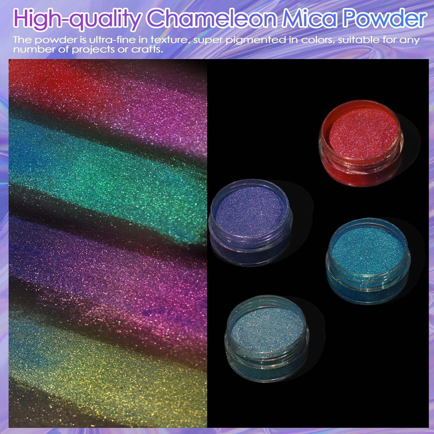 Ceya Chameleon Mica Powder Set 16 Colors, 2.8oz/ 80g Chrome Powder, Cosmetic Grade Pearlescent Effect Color Shift Pigment for Epoxy Resin, Soap Dye, Candle Making, Nail Art, Makeup, Slime, Paint - Image 2