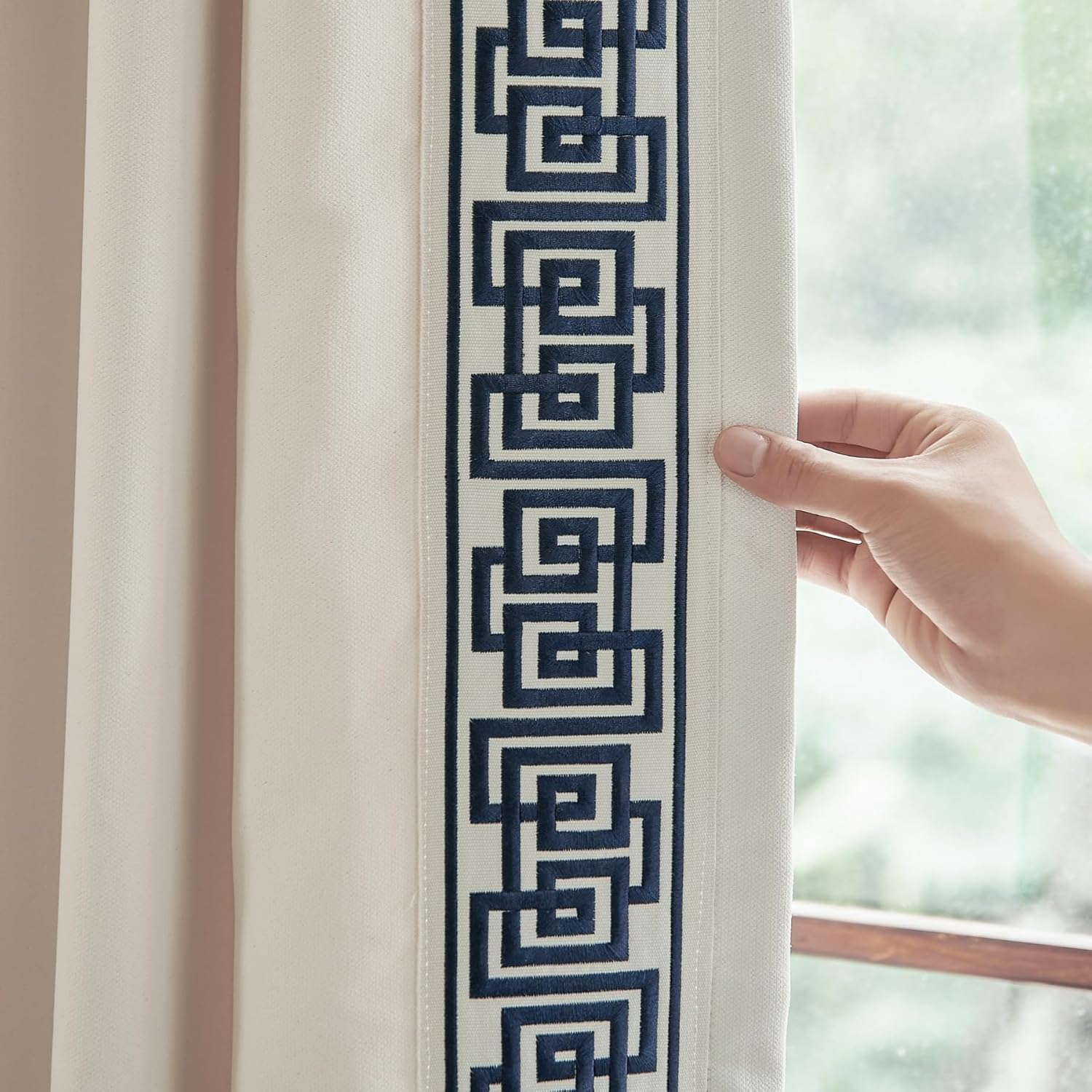 VisionaryHomeDesign Yellow Cream Curtains with Geometric Trim,Wrinkle Free,Pinch Pleat, Ideal for Living Room Privacy & Style (2 Panels) 50‘’W x 84‘’L