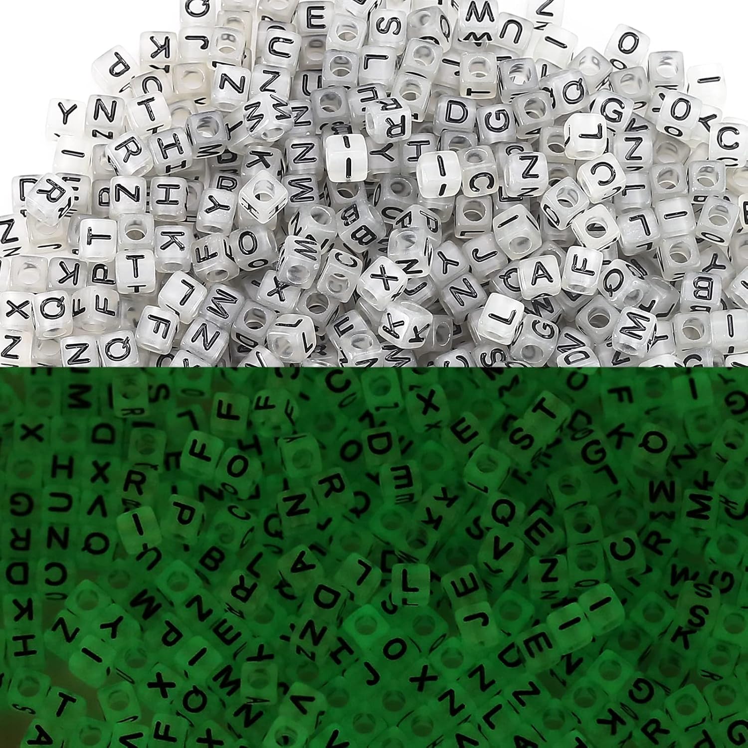ToBeIT1000Pcs Cube Beads Glow Letter Beads Acrylic Letter Beads Glow in The Dark Beads for Jewelry Making, Bracelets, Necklaces(6 * 6glow Black)