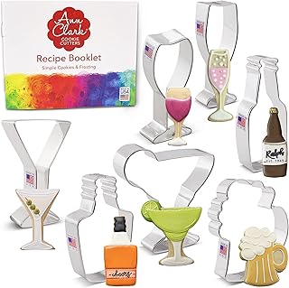 Cocktail Party Cookie Cutters 7-Pc. Set Made in the USA by Ann Clark, Beer Bottle, Beer Mug, Martini Glass, Wine Glass and...