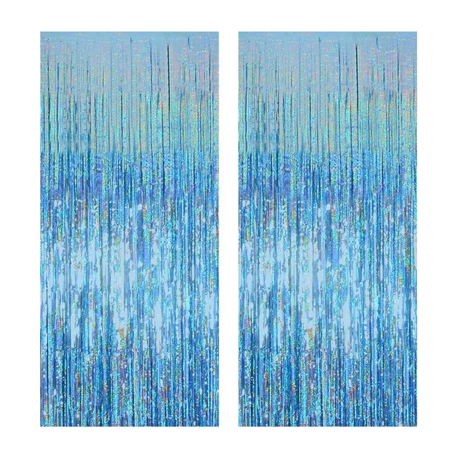 Rideau à franges en aluminium Rideau de guirlandes en aluminium for arrière-plan de fête, 2 pièces, décoration d'anniversaire de mariage for la maison, décorations de fête d'anniversaire(Blue1,1M Widt