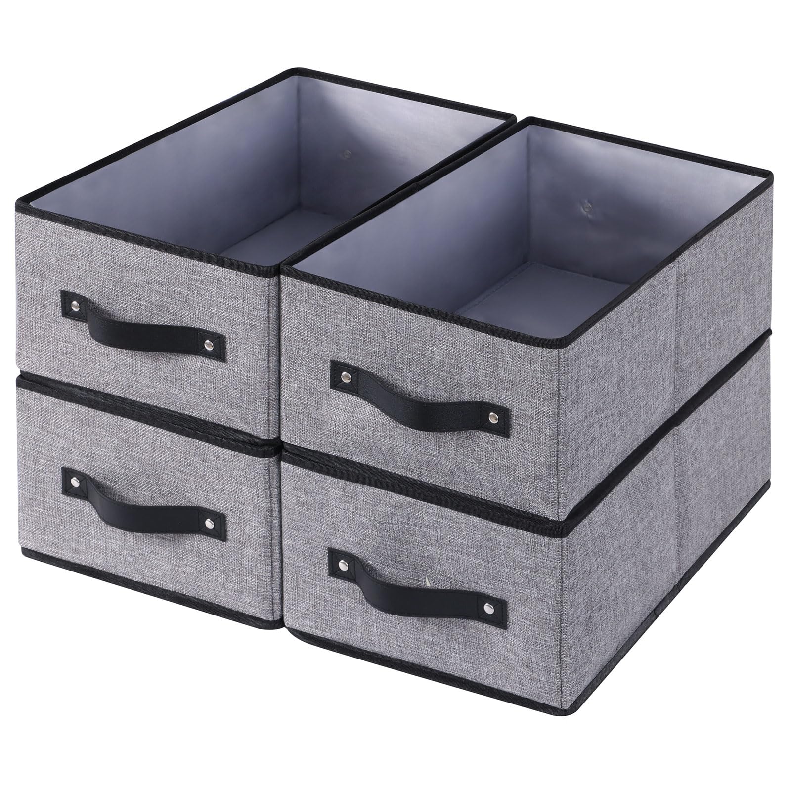 YheenLf Caja de Almacenamiento Grande, 33×23×14 cm Cajas Almacenaje Decorativas de Tela, Cestas Organizadoras con Asas para Dormitorio, Sala de Estar, Paquete de 4, Gris