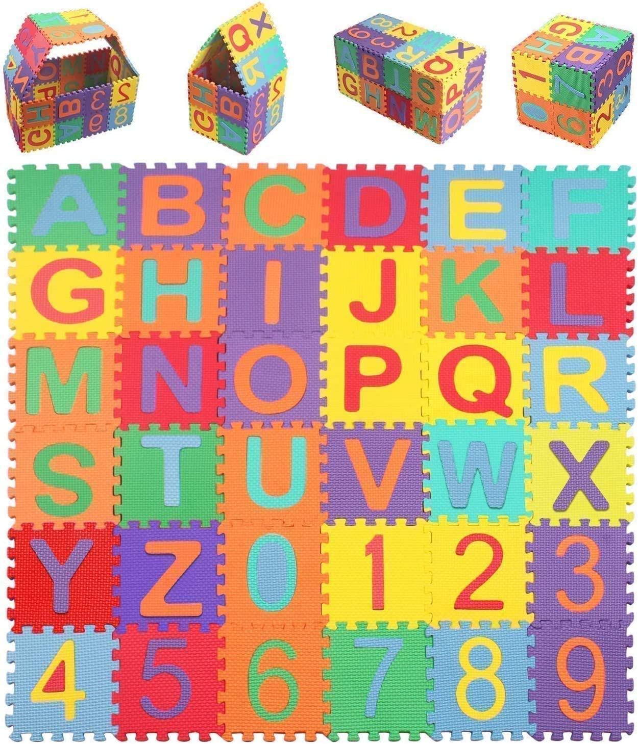 Kids Foam Puzzle Floor Play Mat (36-Piece Set), 12X12 Inches Large Interlocking Alphabet and Numbers Foam Puzzle Playmat Colorful EVA Tiles for Children