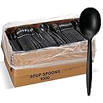 1,000 Plastic Disposable Soup Spoons Bulk Black Medium Weight Disposable Silverware Plastic Cutlery Spoons
