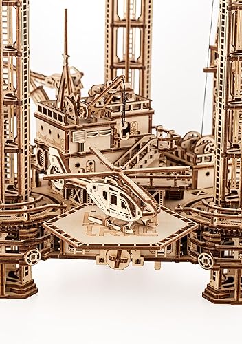 Miniatura 7 de Wood Trick Offshore Rig Platform Rompecabezas 3D de madera para adultos y niños para construir, plataforma móvil interactiva, modelos de madera,
