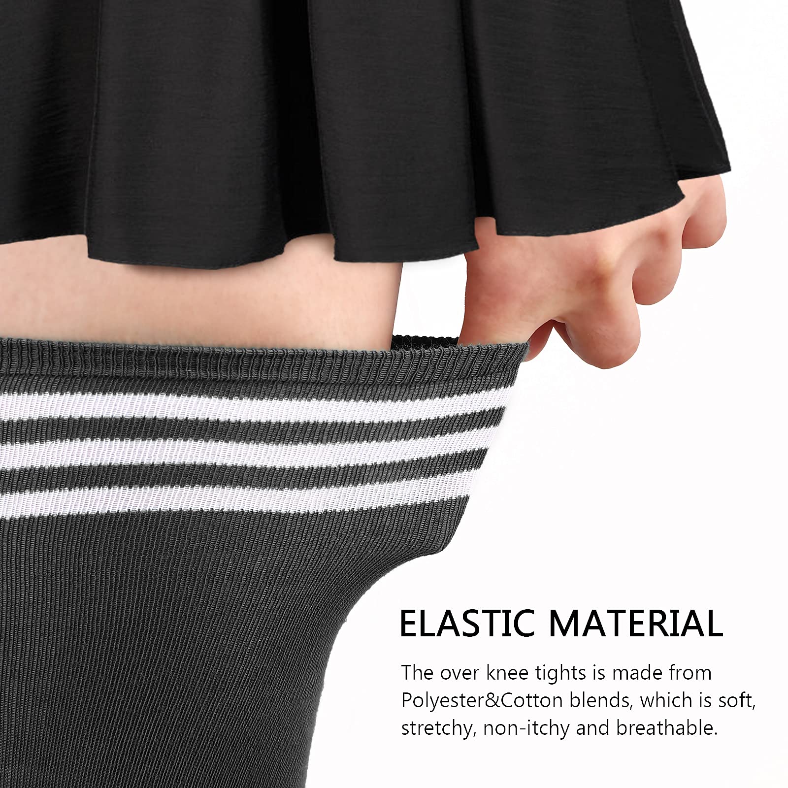 DRESHOW Extra Long High Thigh Socks Striped Over Knee Thin Tights Long Stocking: 2 Pairs Stockings With Stripe A: White, Grey