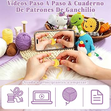 Crochet Kit for Beginners - 4 Animal Kits with Video Tutorial, Starter Kit, Birthday Gifts for Adults and Kids