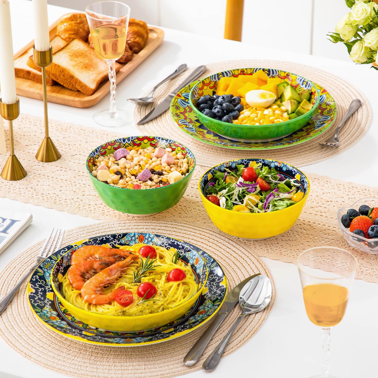 vancasso Suppenteller 6er Set, Pastateller KRVI Tiefe Teller Set, Pasta Teller Tief Groß, Buntes Tiefteller Set Ø 21cm, 960ml Suppenschüssel für Suppe, Müsli, Pasta, Salat, Spülmaschine Mikrowellen