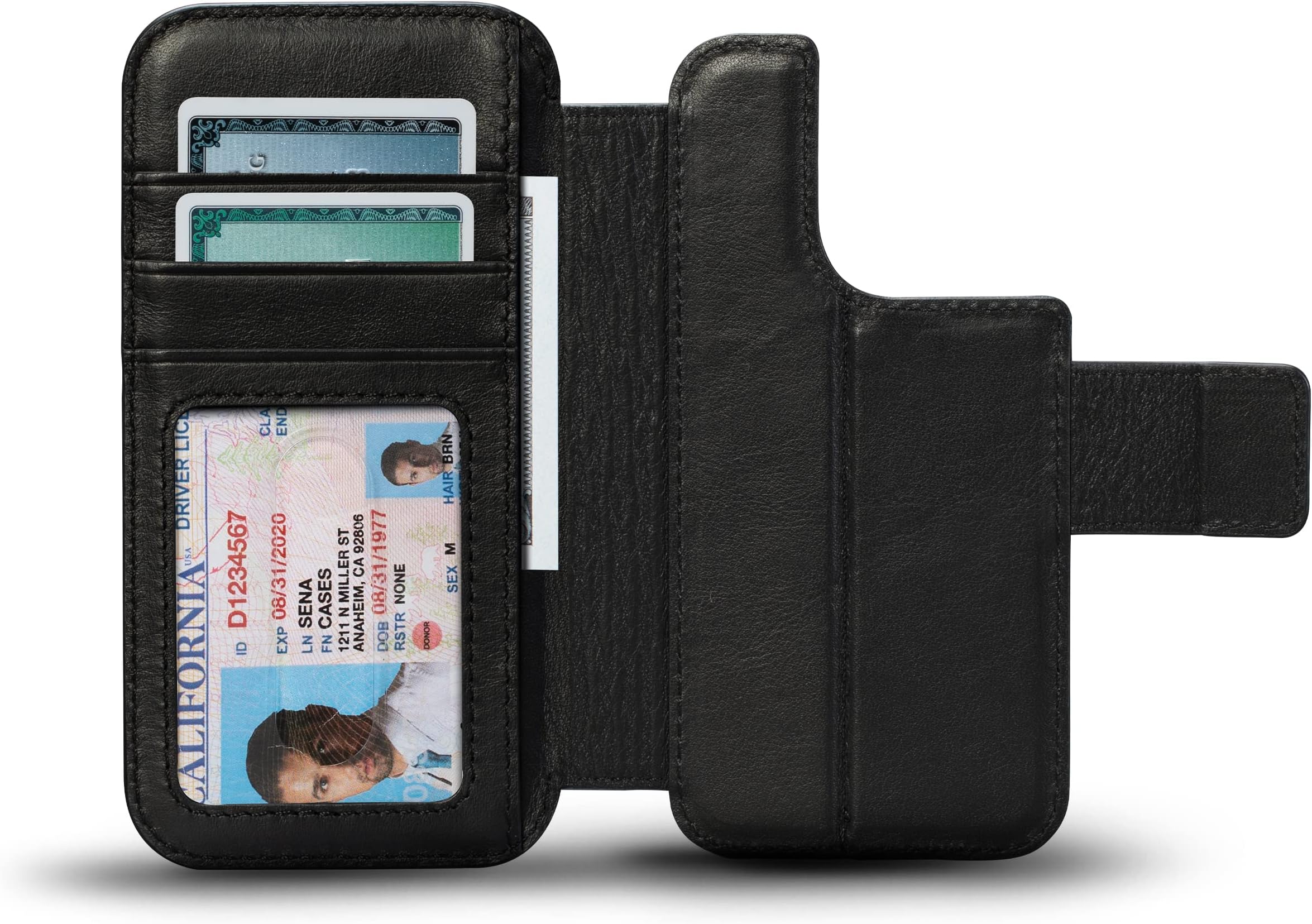 SENAiPhone 14/iPhone 14 Pro Case with Card Holder Men Women Premium Full-Grain Leather Wallet Wrap for iPhone 14/14 Pro 6.1" Apple iPhone Case with Shockproof TPU Protection, Black (SXD113US-50)
