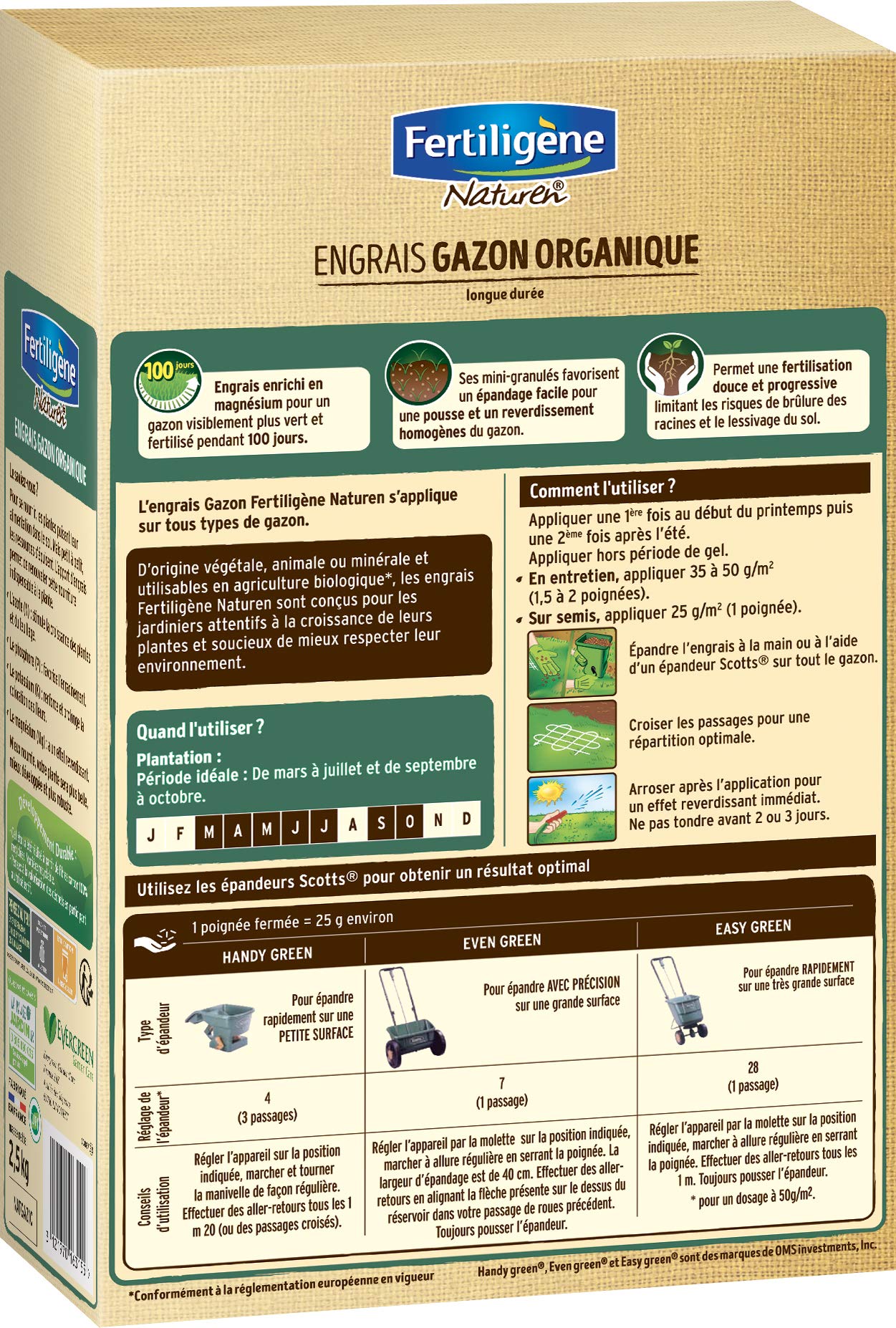 Vilmorin 4460415 Gazon Rustique, Vert, 3 kg & NATUREN Engrais Gazon Organique 100m² 2,5kg