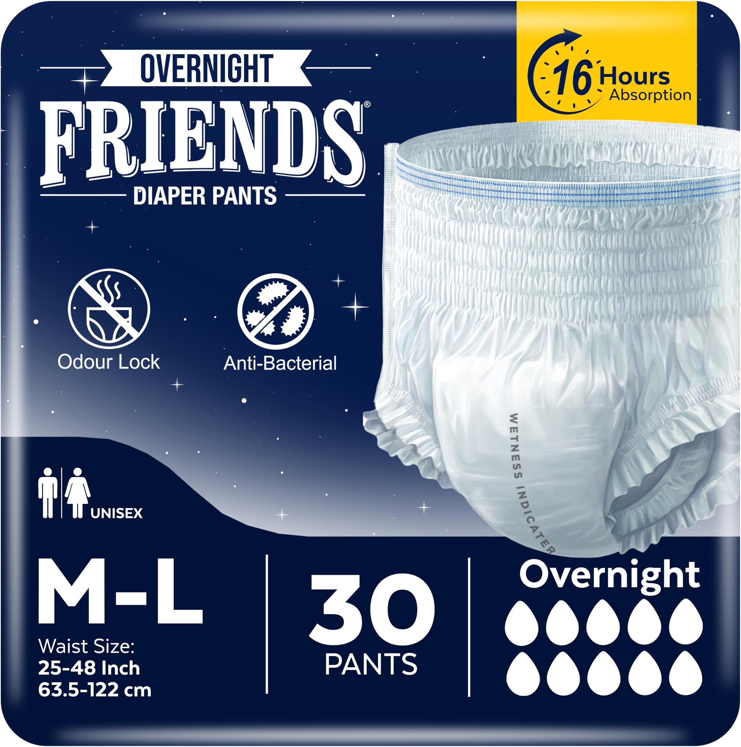 30 x Friends Pants Night Super Medium - Large (25-48 inches) | Overnight Unisex Incontinence Pants
