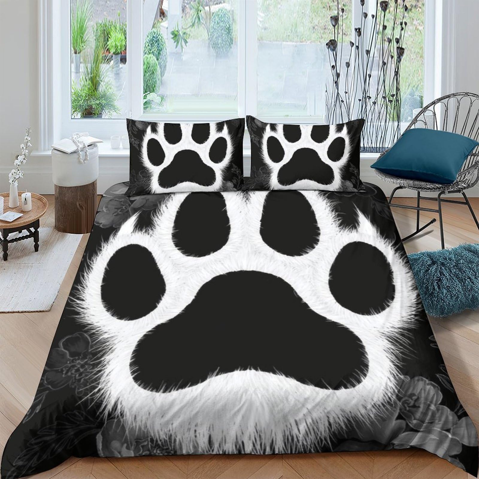 Ctjqhvkz Style-4 3D Printed Black Paw Fitted Sheet Microfiber Soft Animal Print Bed Cover For Bedroom Dorm Mattress Decor Single（135X200cm）