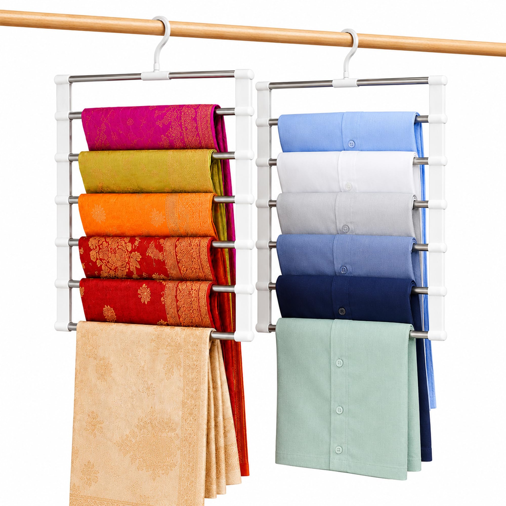 7 Pole Hanger for Clothes Hanging in Wardrobe Without Drill | Stainless Steel Hanger for Sarees, Pants, Shirts, Trousers, Leggings & Jeans in Cupboard (Pack of 2)-image-41