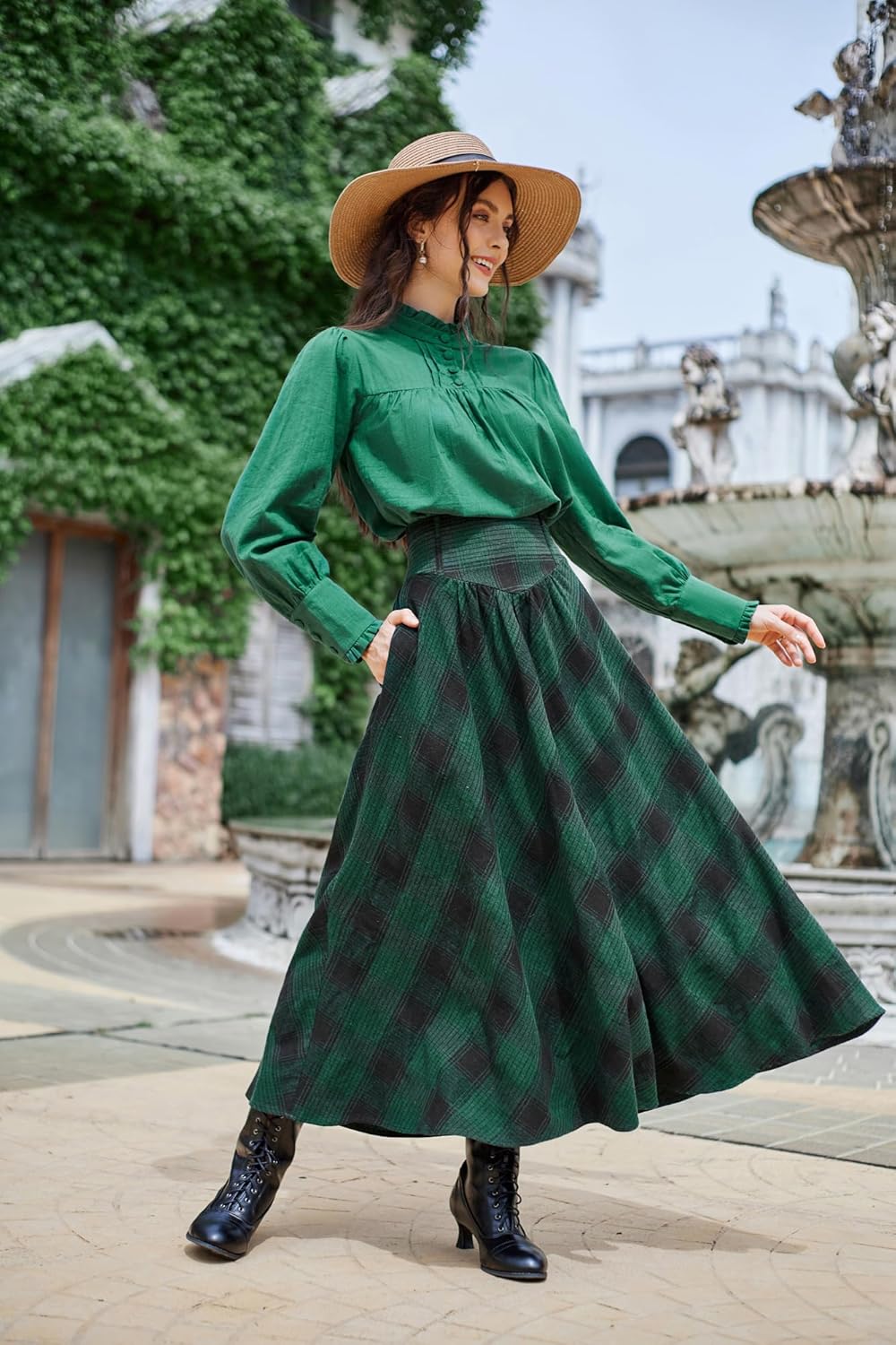 Scarlet Darkness Victorian Skirts for Women Plaid Maxi High Waist Long Skirt - Image 3