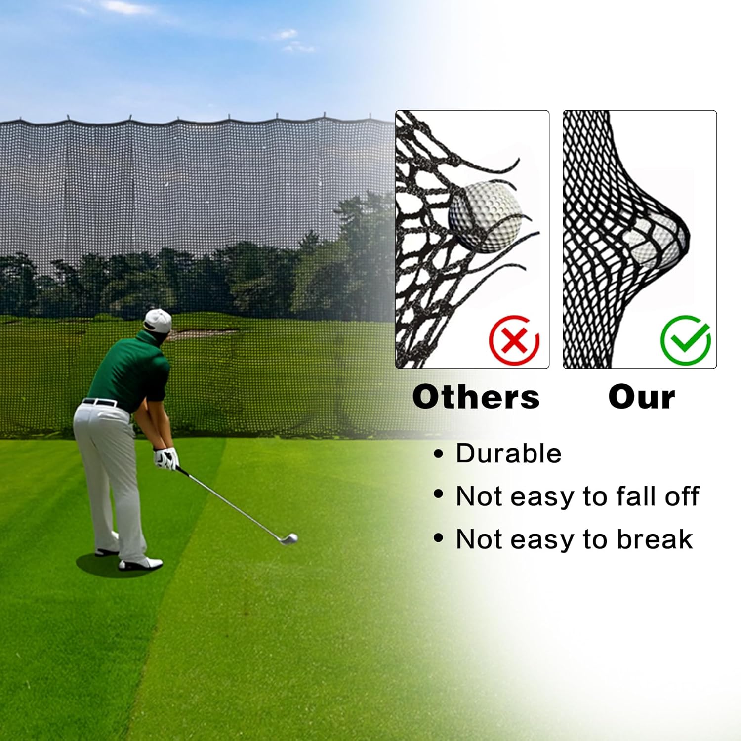 Golf Net, Golf Batting Cage Netting Golfs Practice Nets, 10 x 10ft x 10ft Ports Practice Barrier, Heavy Duty Ball Netting for Backyard
