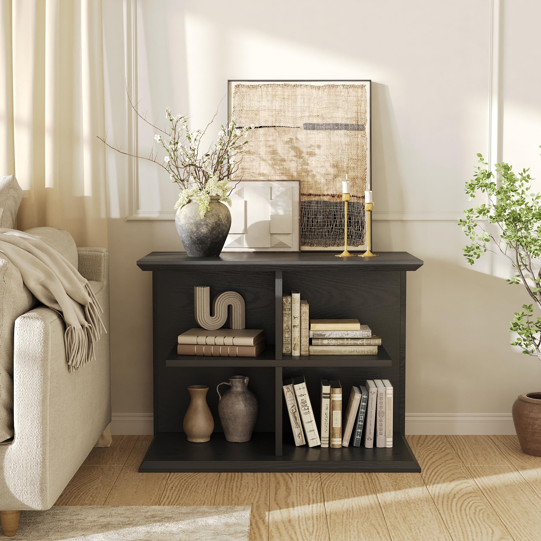 Tribesigns Mesa de centro de 3 niveles con espacio de almacenamiento, mesa de sofá con 4 estantes, mesa de café industrial, mesita de noche para dormitorio, salón, pasillo, entrada, vestíbulo
