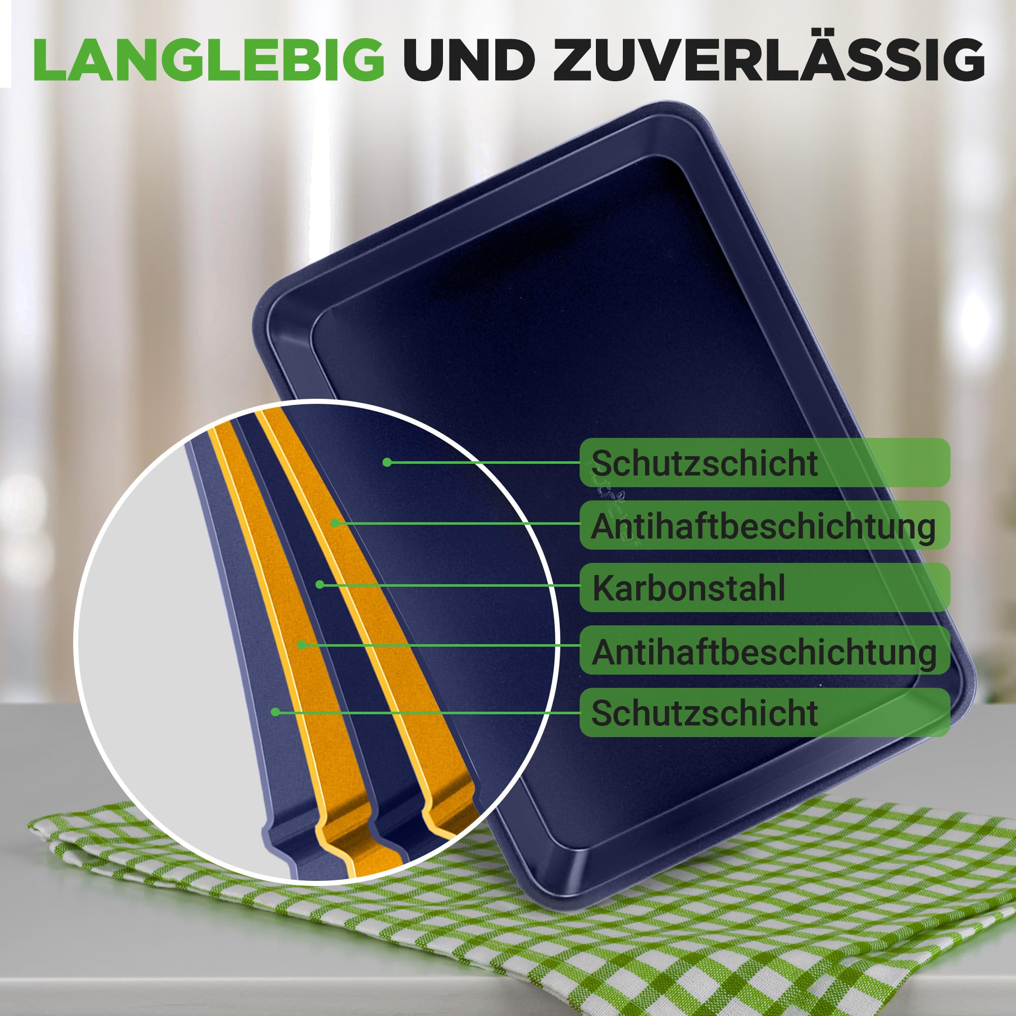 NutriChef Backformen-Set Blau – Backblech, Auflaufform, Muffin Backform, Brotbackform, Antihaft Karbonstahl Ofenfest bis 230 °C, Spülmaschinenfest, Stapelbar – Eckig & Rundes Backset, PFOA-frei