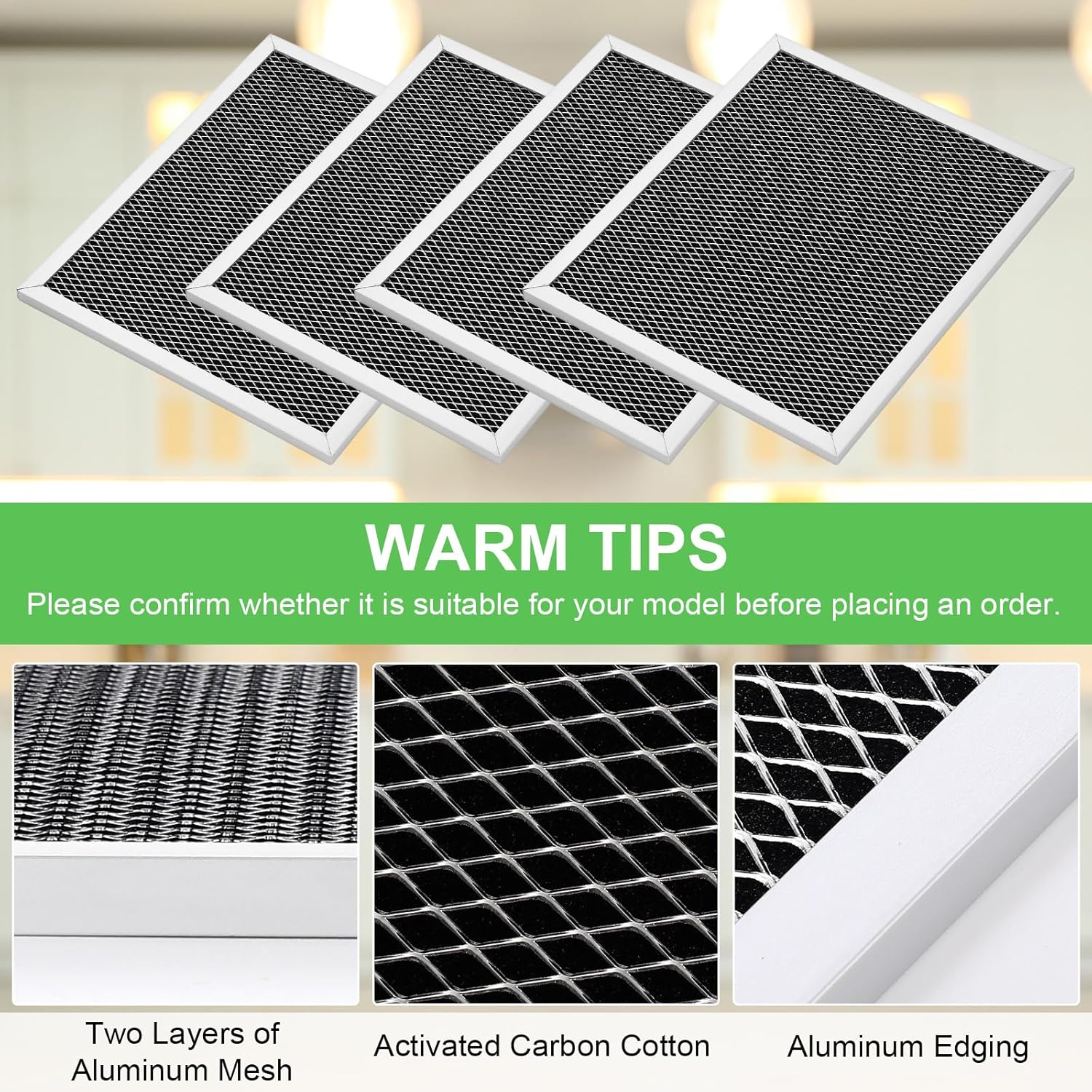 Hortsun 18 Pack Range Hood Filter 8.75 x 10.5 Inch Replacement Grease Filter Aluminum Charcoal Combo Compatible with 97007696 W10355450