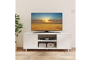 White TV Stand for 65 inch TV, Wood TV Cabinet with Ample Storage