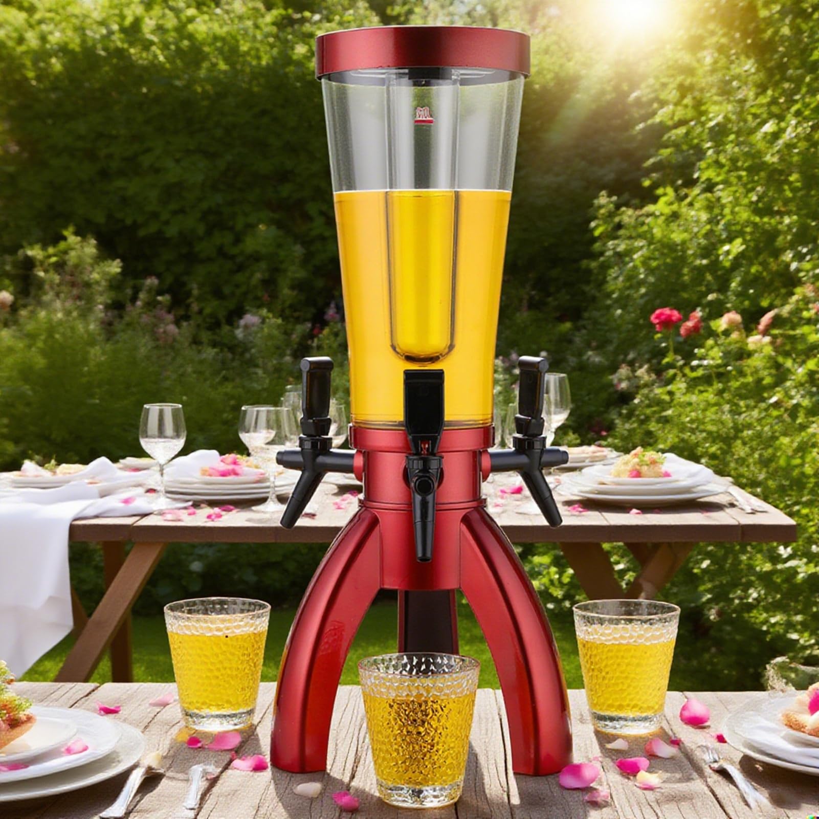 UrbanUp Spillatore Birra da Casa Pubs/Home/Coffee Shop/Restaurants/Picnic Drink Dispenser, Bevanda Luminosa più Fredda Chiara, 3 Rubinetti Bere Distributori per Le Feste(Red)