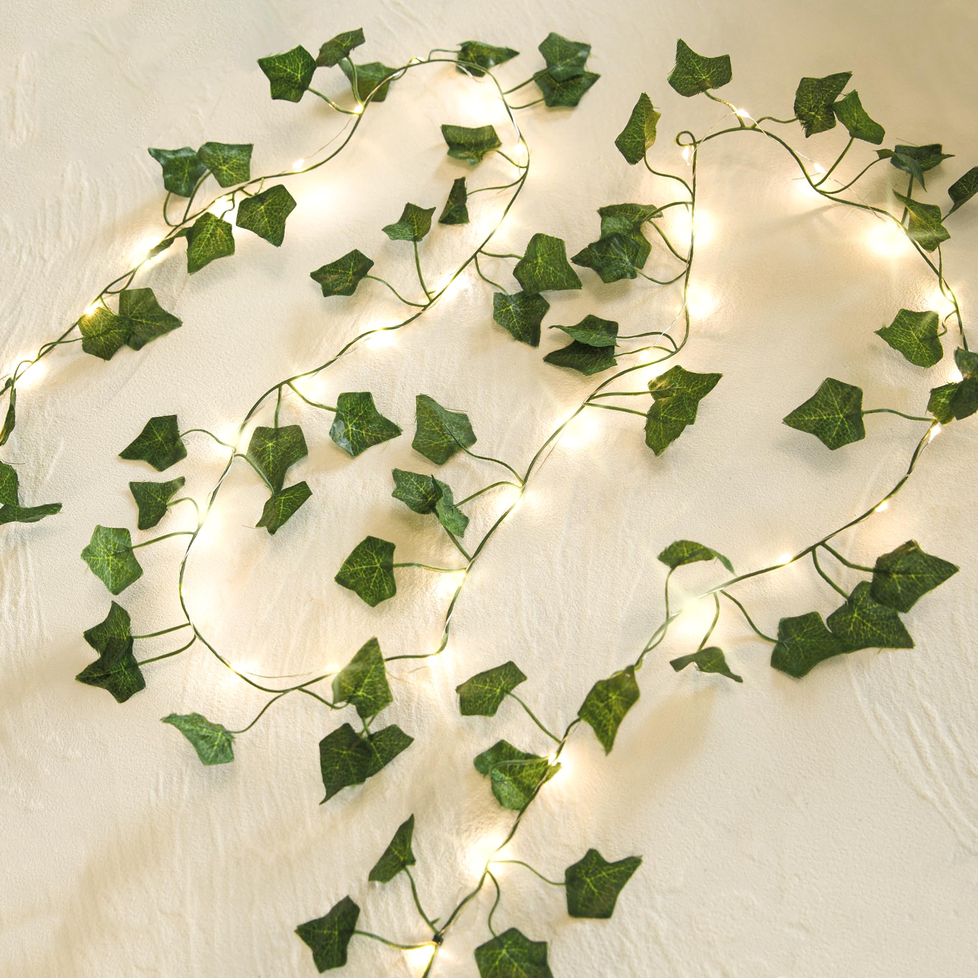 NWLIGHT 2 Pack 6.56 Ft Vine Lights Green Ivy Vines String Lights Battery Operated, 40 LEDs Battery Powered Artifical Garland Plant Leaves with Light for Bedroom Holiday Patio Decor (Warm White)
