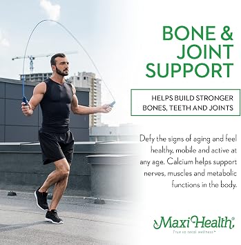 Maxi Health 500 mg Calcium Supplement with Vitamin D3 (1000 IU) and Magnesium (500 mg) - Bone, Teeth and Joint Support for Men and Women - 240 Tablets