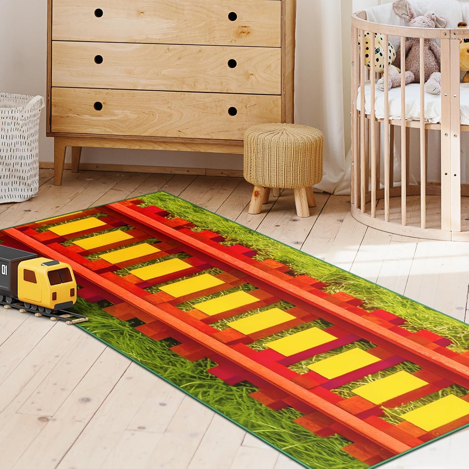 Washable Corridor Runner Rug, Activator Rail, Detector Rail, Powered Rail Rug, Non-Slip Hallway Rug with Upgrade Rubber Backing, Stain Resistant Faux Wool Distressed Carpet (Red Rail, 47.2" x 23.6")
