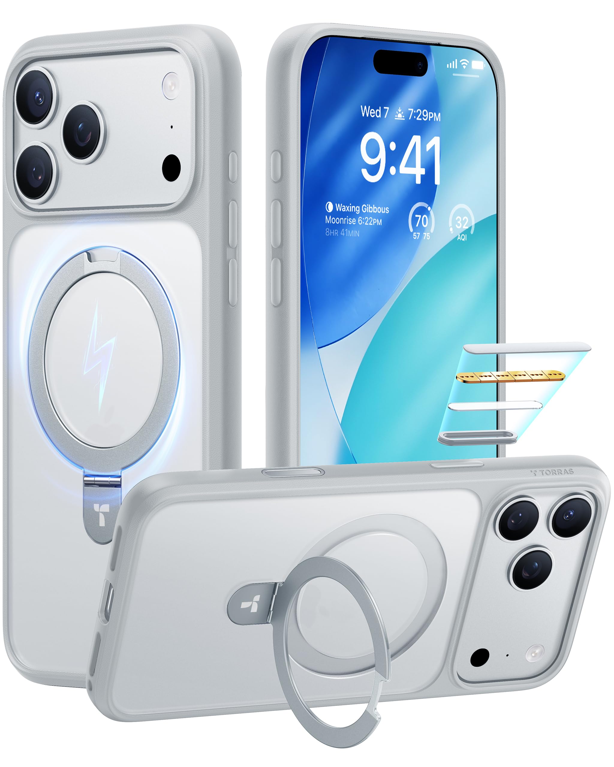 Photo 1 of TORRAS Magnetic Ostand for iPhone 17 Pro Max Case, Compatible with MagSafe, 4X Military Grade Protection, Camera Control Button Translucent Slim Phone Case for iPhone 17 Pro Max 6.9", Gray White