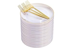 Rubtlamp 200Pcs Dessert Plates Plastic Gold Forks Set